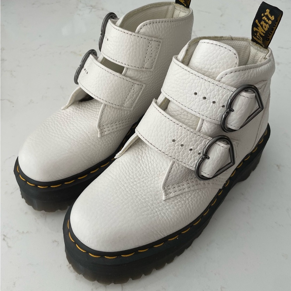 Doc Martens White Devon Heart Double Strap Combat Boots